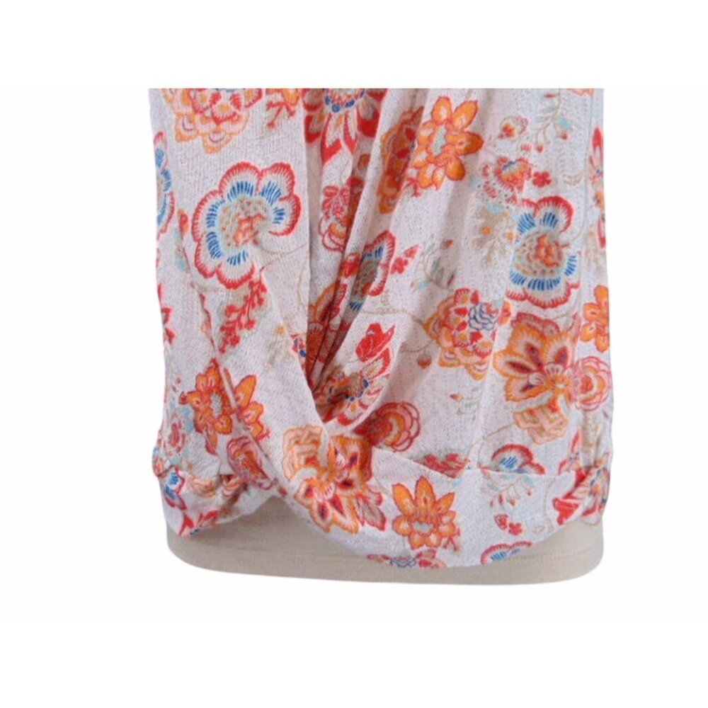 J Jill Love Linen Floral Knit Tank Top M White Orange Pink Twist Banded Hem - Picture 12 of 14